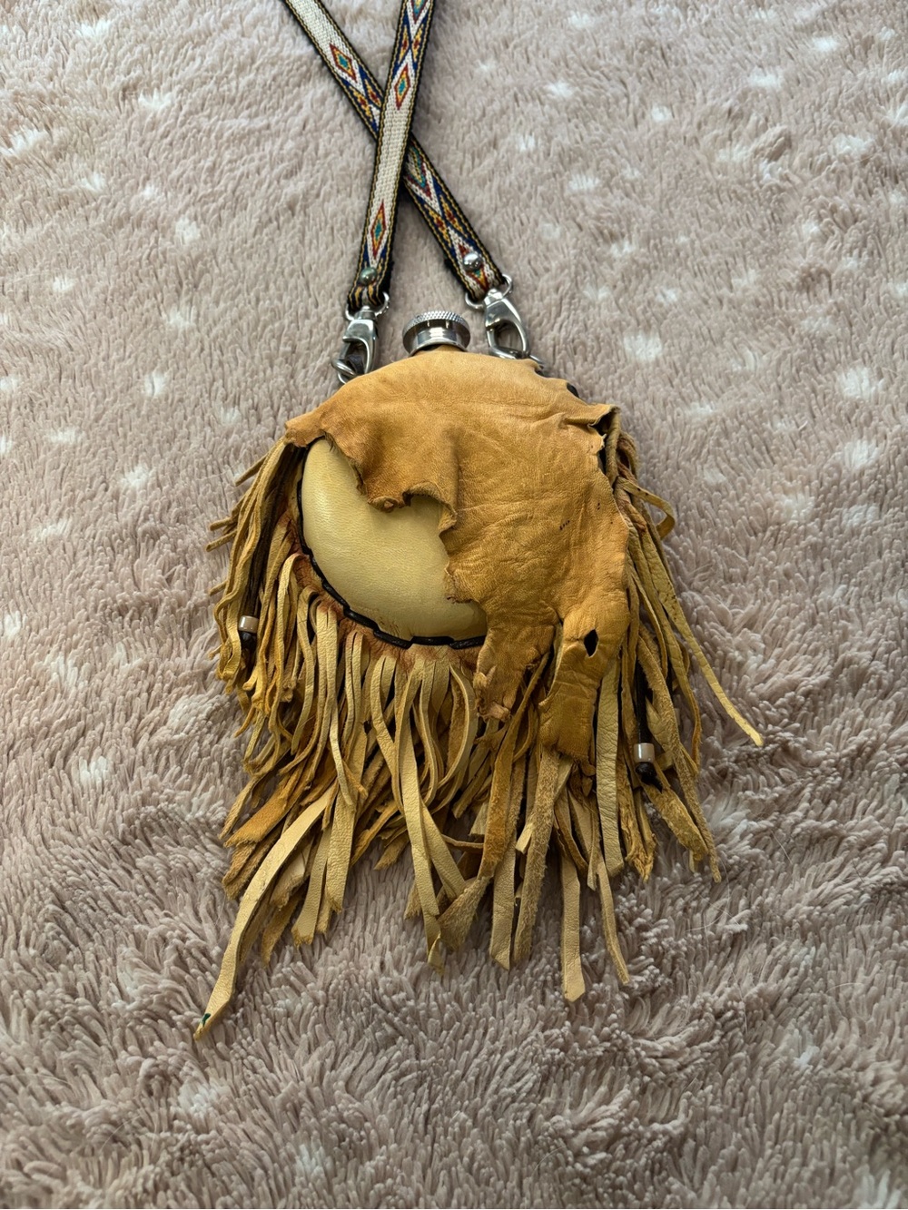 Fringed Suede Canteen. Custom made one of a kind. Holds two shots.